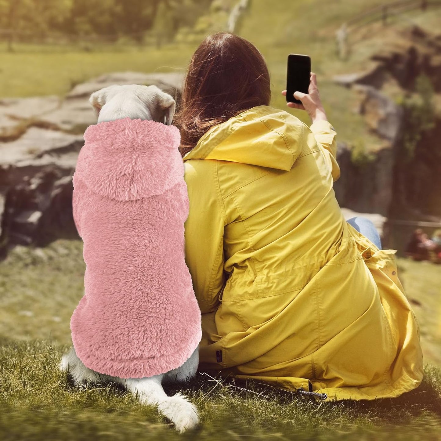 Fuzzy Dog Sweaters for Large Dogs Dog Hoodie Soft Double-Sided Plush Fleece Pet Sweater Clothes Coats Pet Hoodie Sherpa Hooded Sweatshirt(Pink-XL)