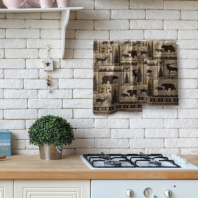 Giwawa Forest Bear Deer Hand Towels Set of 2 Woodland Wildlife Decorative Face Towels Soft Absorbent Dish Wash Cloth for Kitchen Bathroom Hotel