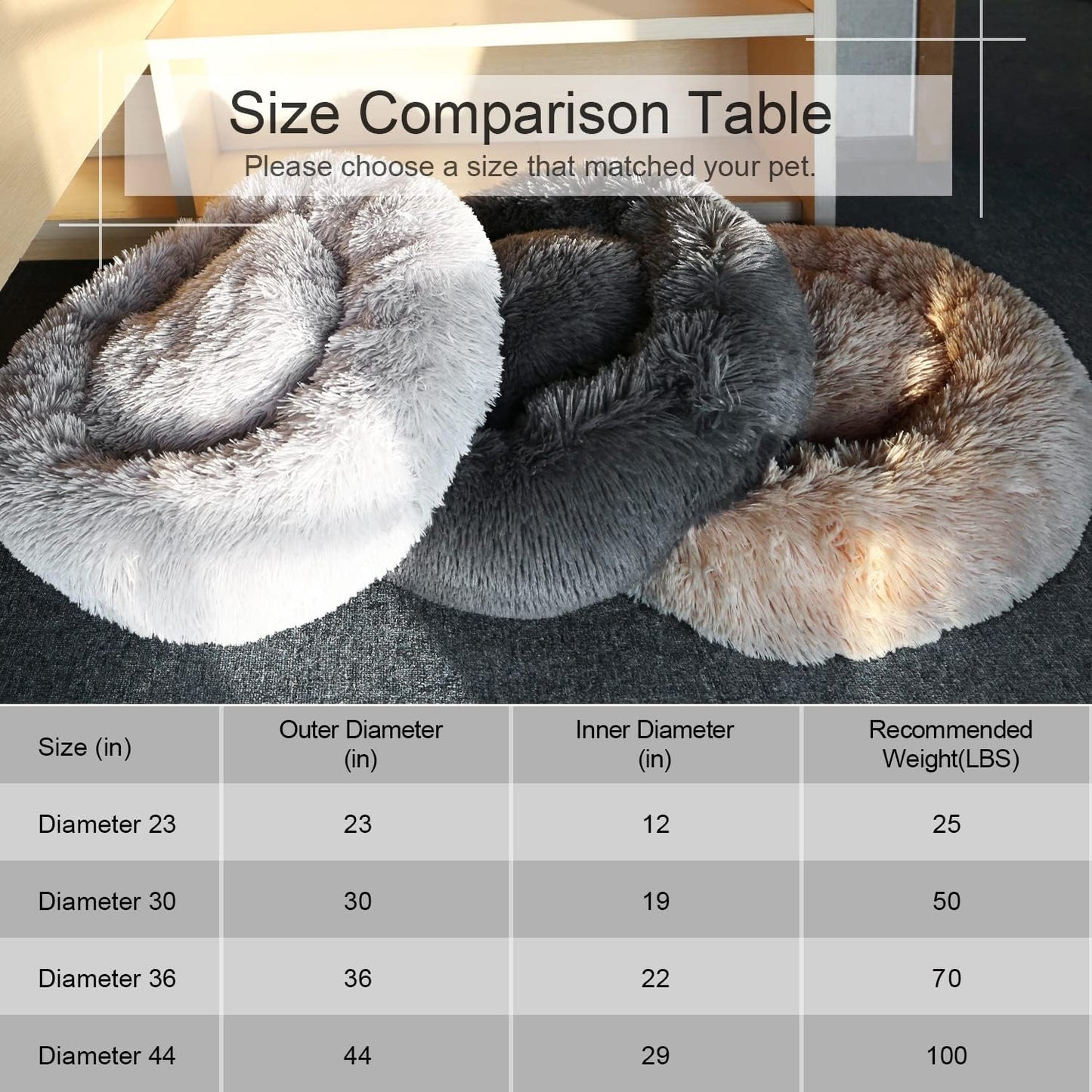 DogBaby Dog Bed, Anti-Anxiety Donut Cuddler Warming Cozy Soft Round Bed, Fluffy Calming Dog Beds for Small Dogs Cats, Washable Pet Bed