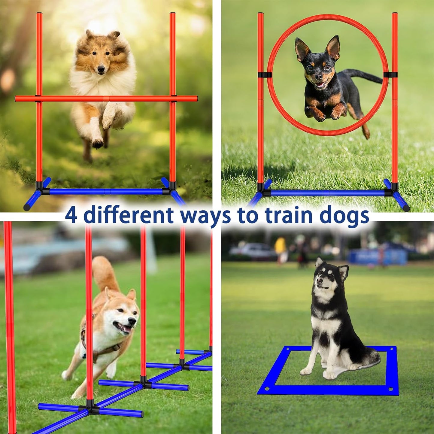4 Sets Pets Agility Training Equipment, Adjustable Dog Hoop, Dog Jump, Weave Poles and Pause Box,with Independent Packaging(4 Sets)