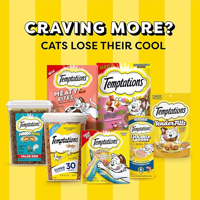 Temptations Creamy Puree Squeezable Lickable Cat Treats, Wet Cat Treats with Beef, Salmon, Chicken, and Tuna Variety Pack, 0.42 oz. Tubes, 48 Count