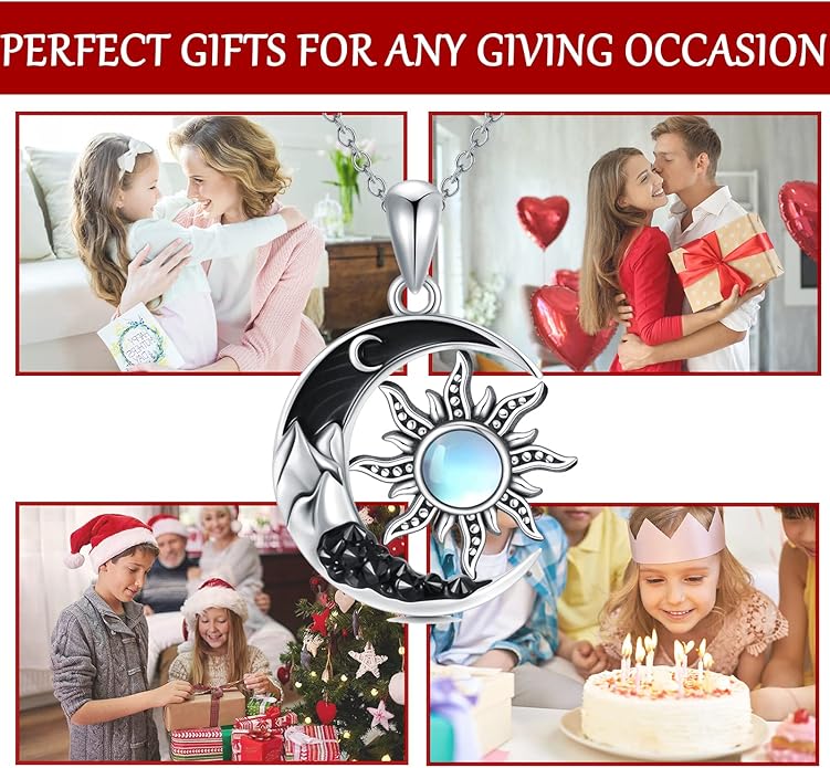 Gothic Jewelry Bat/Cat/Wolf/Dragon/Owl/Fox/Spider/Sun Pendant Sterling Silver Crescent Moon Necklace for Women Girls Black Jewelry Gifts