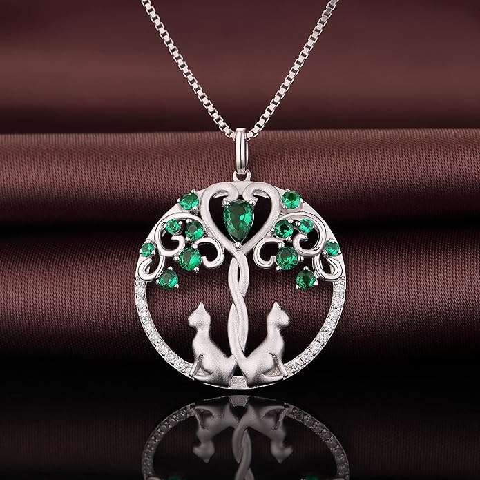 jiamiaoi 18K White Gold Plated Cat Necklace 925 Sterling Silver Diamond Cat Necklace Silver Cat On Moon Necklace for Women Gift for Birthday/Christmas, Come with Gift Box