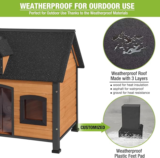 GUTINNEEN Dog House Outdoor with Strong Metal Frame Insulated Dog Kennel for Small Medium Large Dogs Puppy Cage for Winter Weatherproof