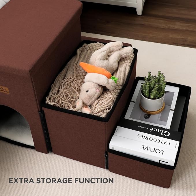 Dog Stairs with Condo 18" H, 3-Step Wider Dog Steps for High Beds Couch, Folding Storage Pet Stairs Gift for Small/Medium/Large Old Dogs Cats, Ramp for Climbing Car Up to 200 lbs, Brown