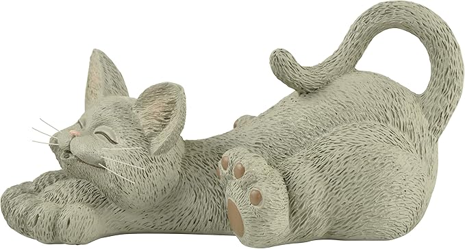 JFSM INC. Whimsical Happy Cat Grey Lounging Figurine - Relaxing Yoga Decor, Cat Lover Gift, Paperweight, Yoga & Meditation Gift, Namaste Decor