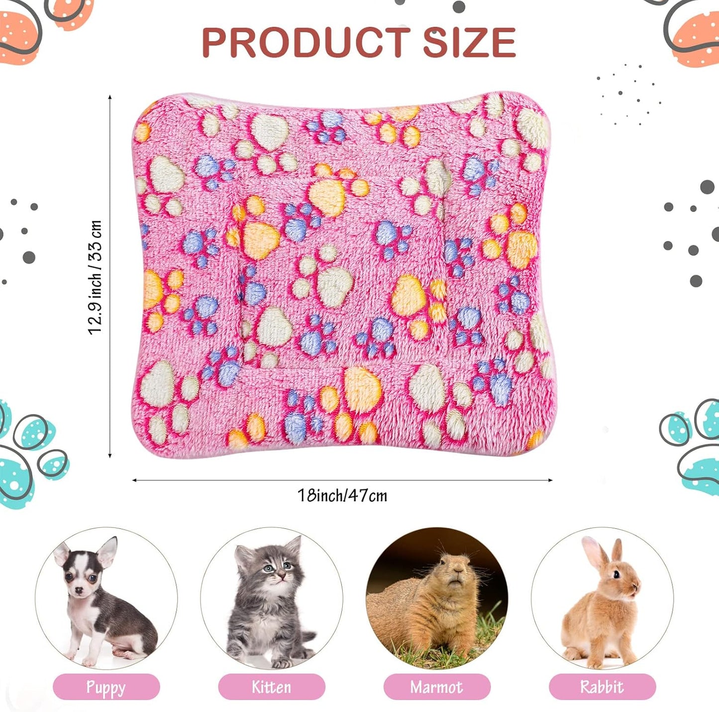 4 Pack Ultra Soft Dog Cat Bed Mat with Cute Prints Reversible Fleece Dog Crate Kennel Pad Cozy Washable Thickened Hamster Guinea Pig Pet Bed Mat for Small Animals(13 x 19 Inches,Vivid Color)