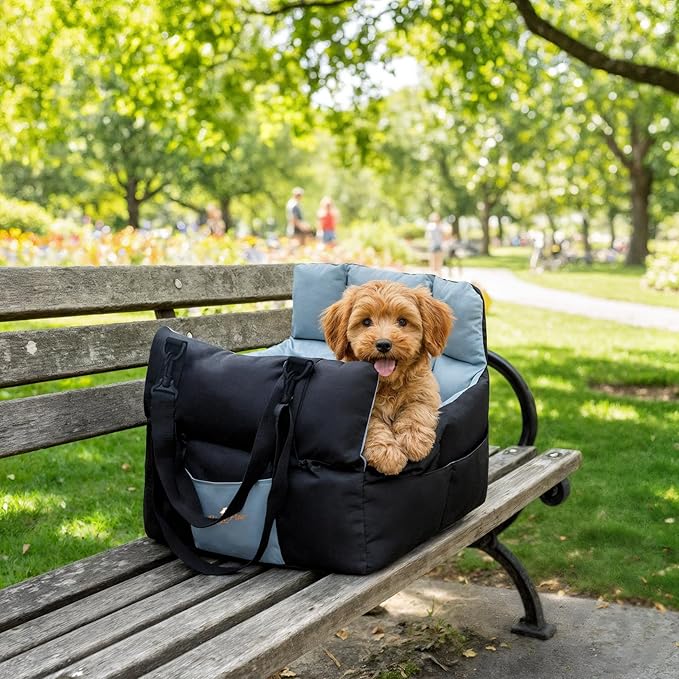 Dog Car Seat for Small Dogs: Puppy Car Seats Bed Waterproof with Safety Leash - Pet Carseat Doggy Carrier with Storage Pockets,Washable,Black
