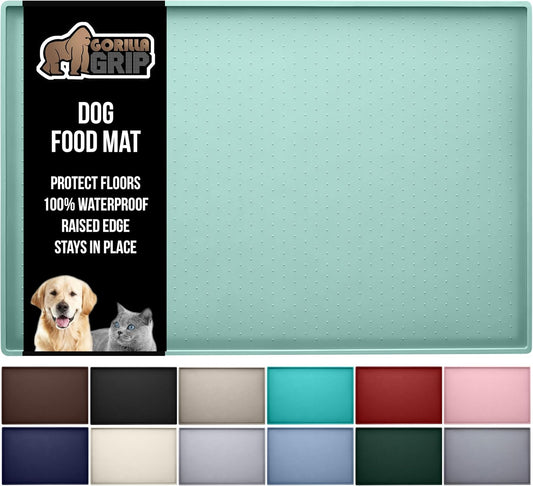 GORILLA GRIP 100% Waterproof Raised Edge BPA Free Silicone Pet Feeding Mat, Dog Cat Food Mats Contain Spills Protects Floors, Placemats for Cats and Dogs Water Bowl, Pets Accessories 18.5x11.5 Mint