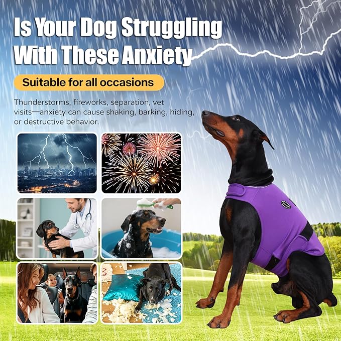 Dog Anxiety Vest - Skin-Friendly Calming Shirt for Thunder, Fireworks, Vet Visits & Separation Anxiety – No Medicine or Training Needed – Suitable for Small, Medium, and Large Dogs