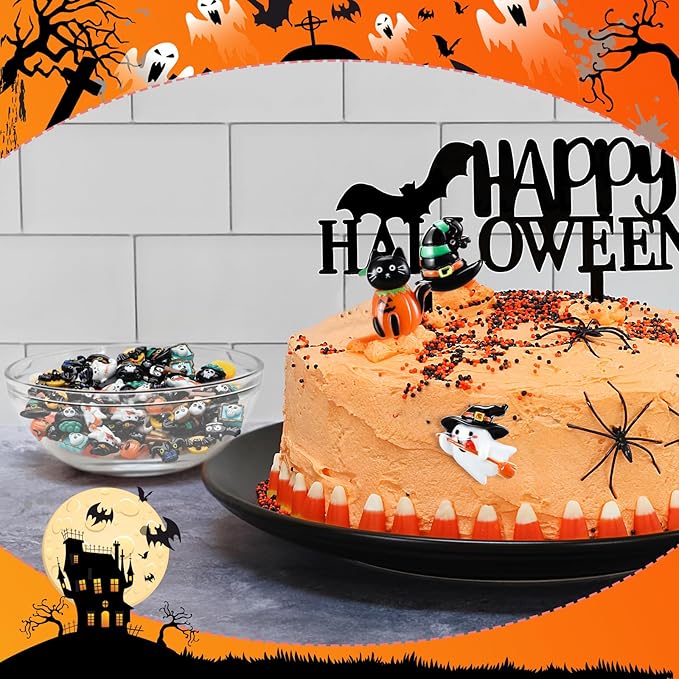 Liliful 60 Pcs Mini Halloween Miniatures Garden Figurines Resin Pumpkin Ghost Ornaments Mini Halloween Figures for DIY Garden Accessories Adornments Embellishment Decorations Party Supplies (Gothic)