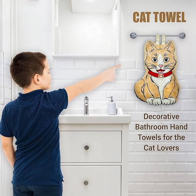 Funny Cat Hand Towel – Cute Cat Shaped Towel for Bathroom & Kitchen – Soft & Absorbent Cat Towels for Hand Drying – Adorable Hanging Cat Towel for Kids & Adults – Perfect Cat Lover Gift