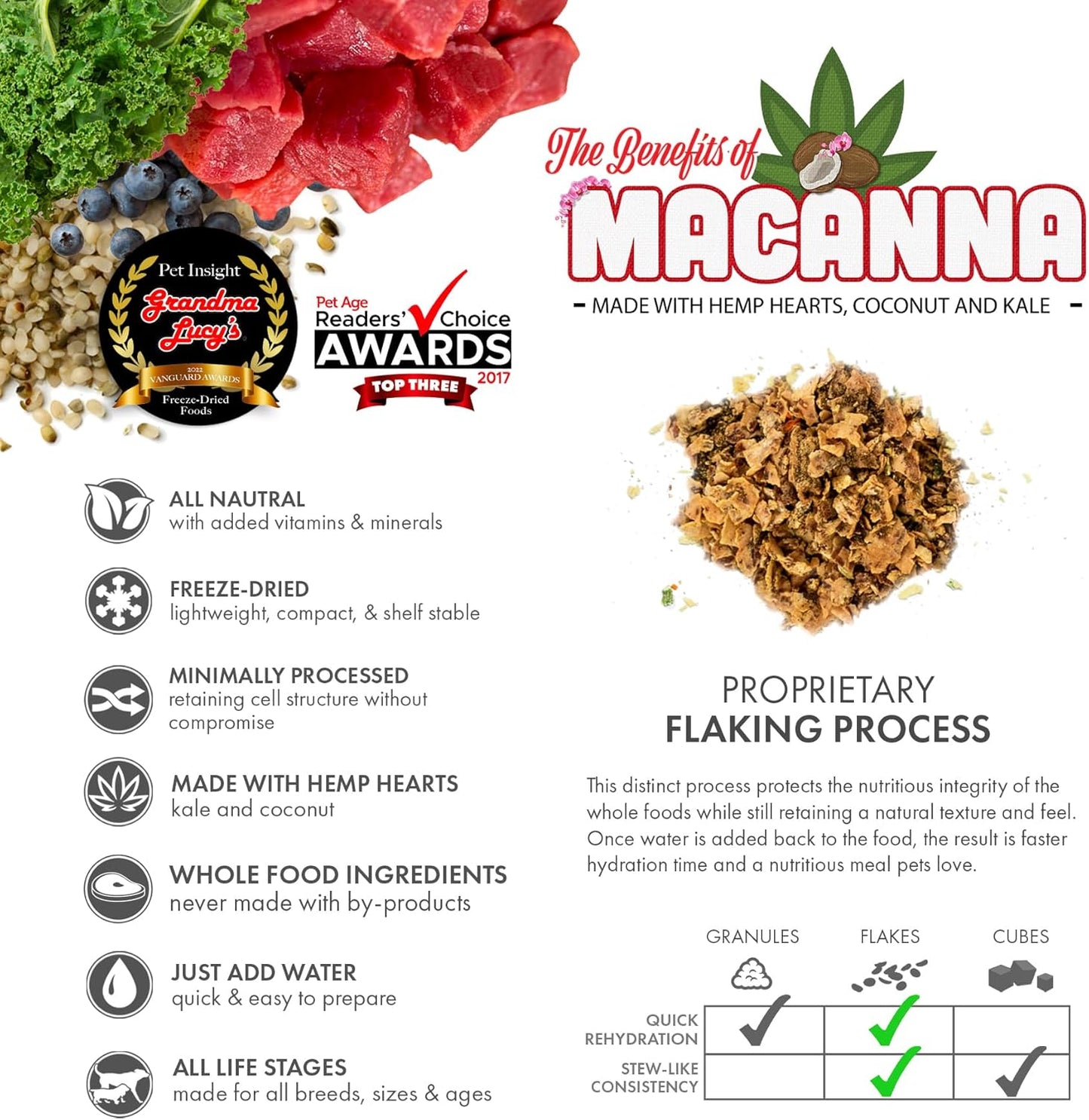 Grandma Lucy's Macanna Dog Food, Grain Free and Freeze-Dried - Beef Recipe, 3Lb Bag