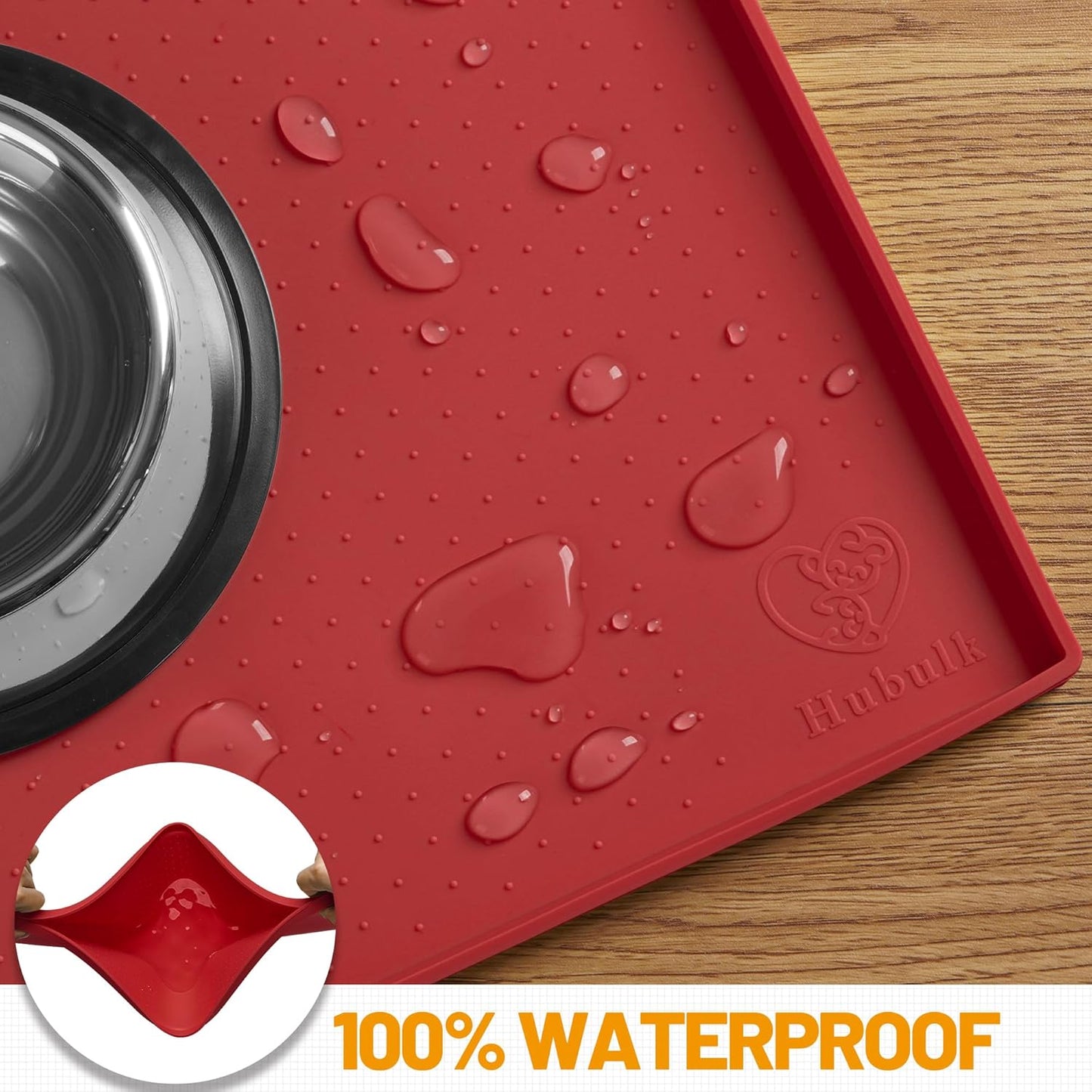 Hubulk Dog Feeding Mat,100% Waterproof Food Grade Silicone Pet Food and Water Bowl Placemat,Dishwasher, High Raised Edge to Prevent Spills,Nonslip Tray to Stop Messes on Floor(28"x18"x0.8", Red)