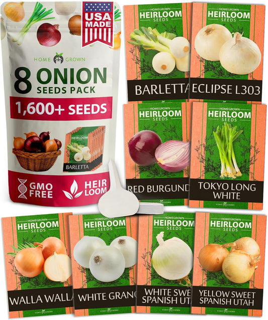 HOME GROWN π¨π¦π π£π₯ππ ππ¨π  8 Onion Seeds for Planting β 1,600 Heirloom π‘π’π‘-ππ π’ Vegetable Seeds β Grow Sweet, Yellow, Red, Spanish, Green & Vidalia Onions in Outdoor or Indoor Home Garden