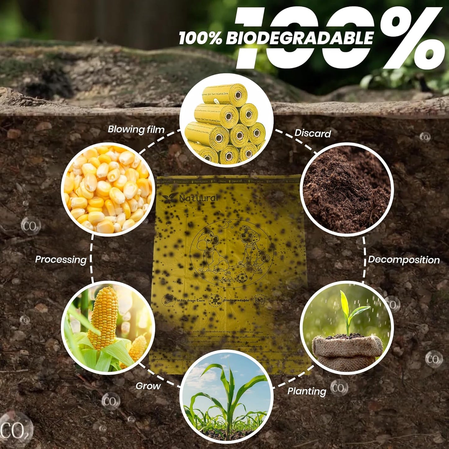 Dog Poop Bags Rolls-600 Counts, 40Rolls, Biodegradable Poop Bags Made of Cornstarch, 100% Leak Proof and Easy to Open (Yellow)