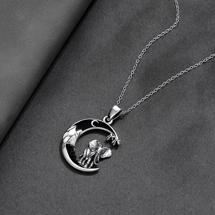 Gothic Jewelry Bat/Cat/Wolf/Dragon/Owl/Fox/Spider/Sun Pendant Sterling Silver Crescent Moon Necklace for Women Girls Black Jewelry Gifts