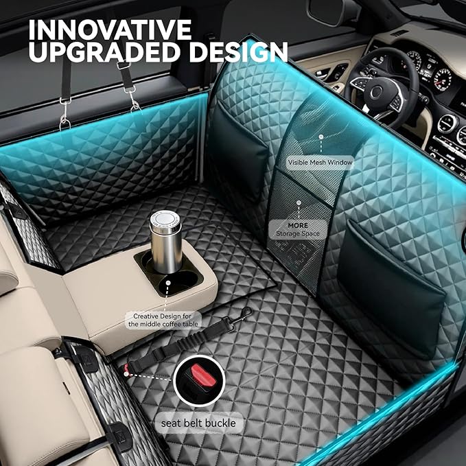 High Barrier Dog Car Seat Cover,Waterproof Back Seat Extender for Dogs,Car Seat Protector,Car Seat Cover Hard Bottom Holds 500 lbs,600D Nonslip Dog Hammock,Pet Car Bed for Cars,SUVs, Small Trucks