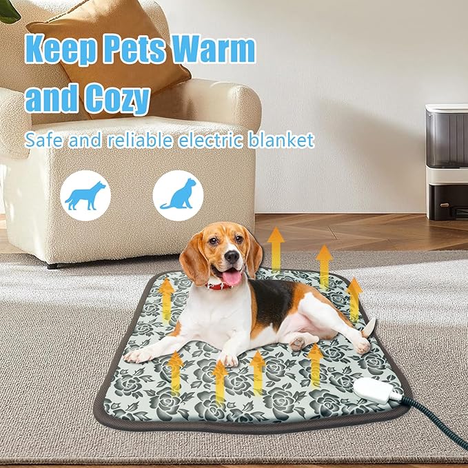Pet Heating Pad for Dogs and Cats, 17.7x17.7 inches, Heated Dog Bed & Heated Cat Bed, Waterproof Cat Electric Heated Pad Mat for Dogs with Chew Resistant Cord and Constant Temperature for Indoor Use