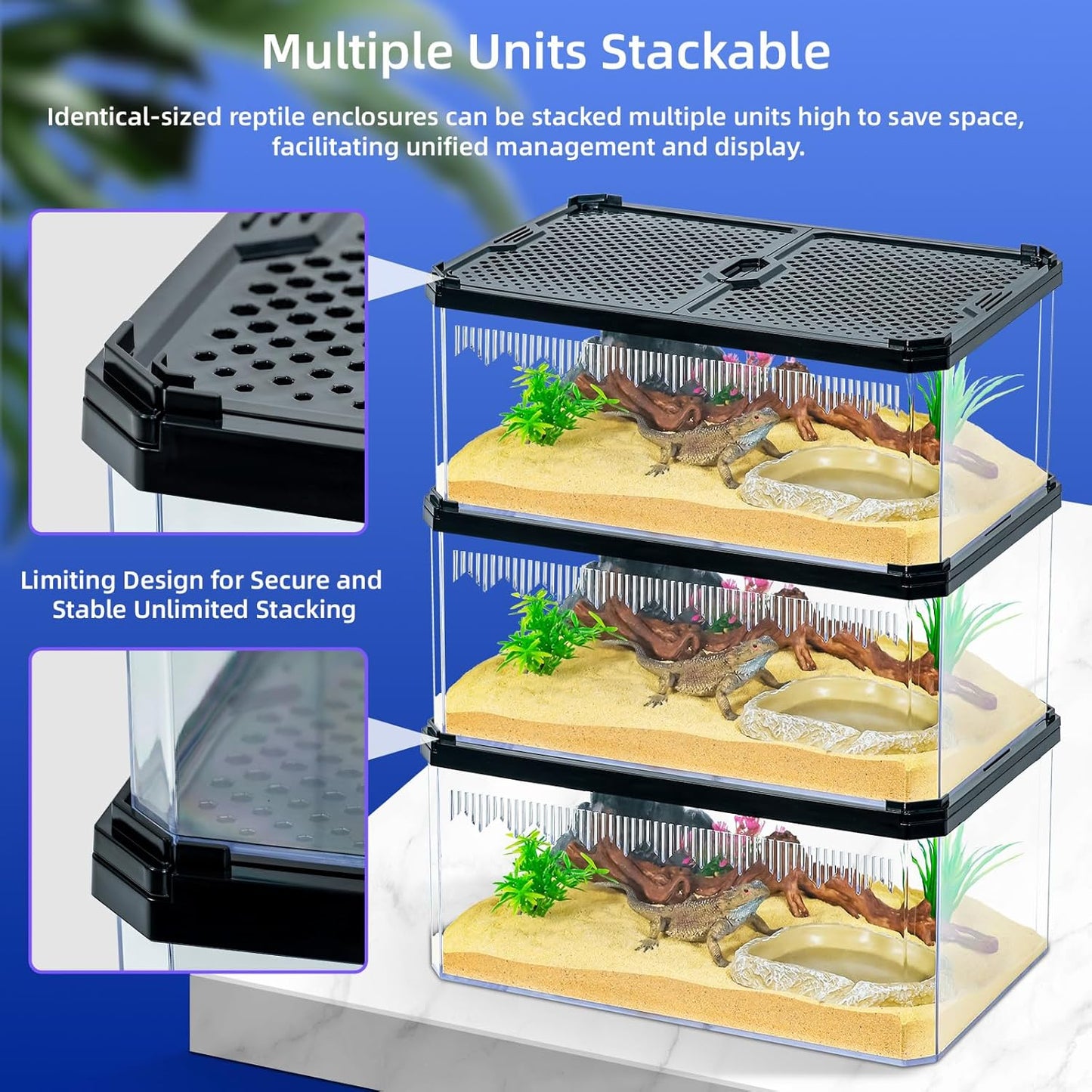 High-Transparency Reptile & Insect Enclosure Terrarium with Magnetic Door, Excellent Ventilation, Easy Cleaning, and Strong, Long-Lasting Build for Gecko, Tarantula, Hermit Crab (9.3x6.2x4.6 Inch)