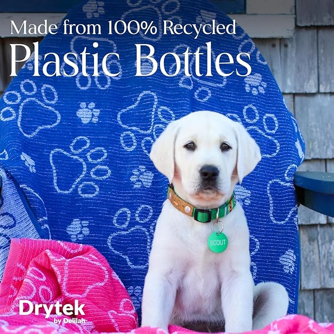 Delilah Home Drytek Dog Towel, Faster Drying, Ultra Absorbent & Odor-Resistant Dog Drying Towel Made from Recycled Bottles, Bath, Beach & Travel Towel (Blue) Large 30x54