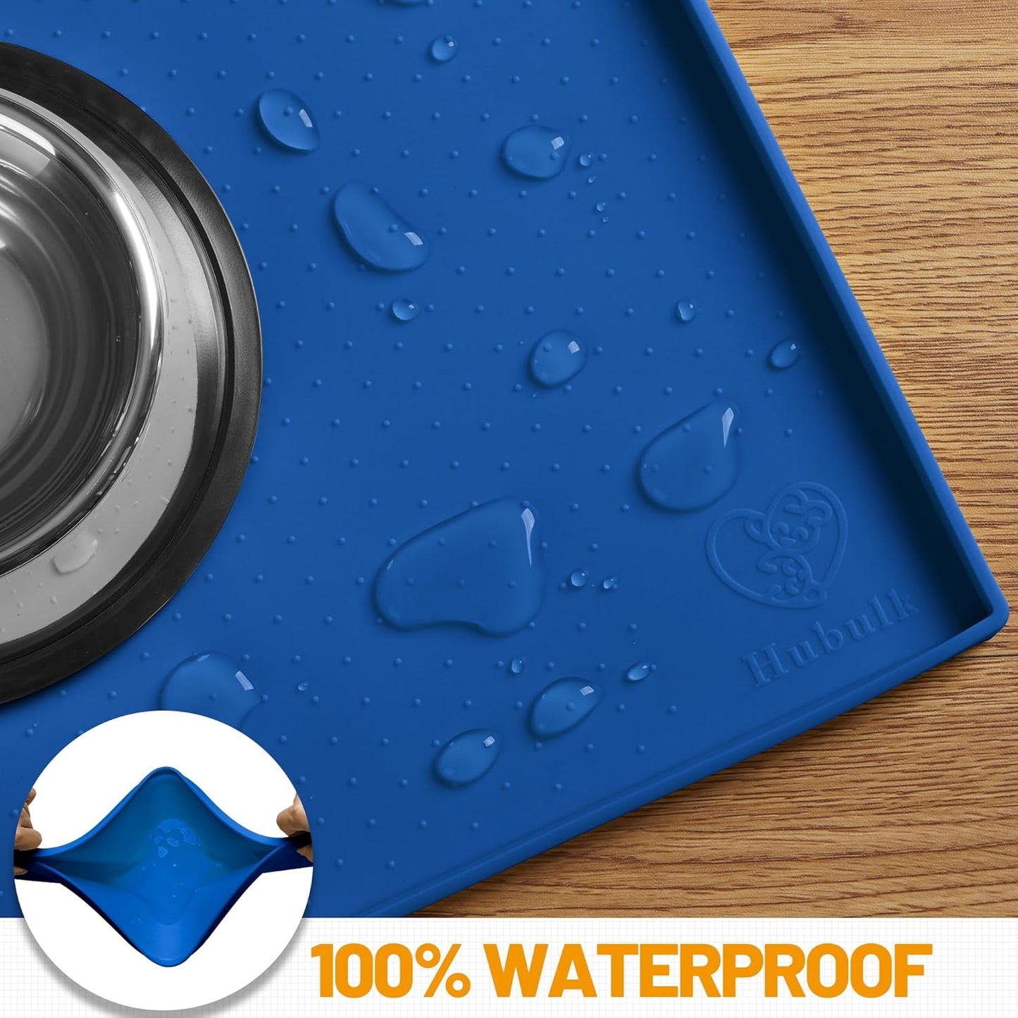 Hubulk Dog Feeding Mat,100% Waterproof Food Grade Silicone Pet Food and Water Bowl Placemat,Dishwasher, High Raised Edge to Prevent Spills,Nonslip Tray to Stop Messes on Floor(28"x18"x0.8", Navy)