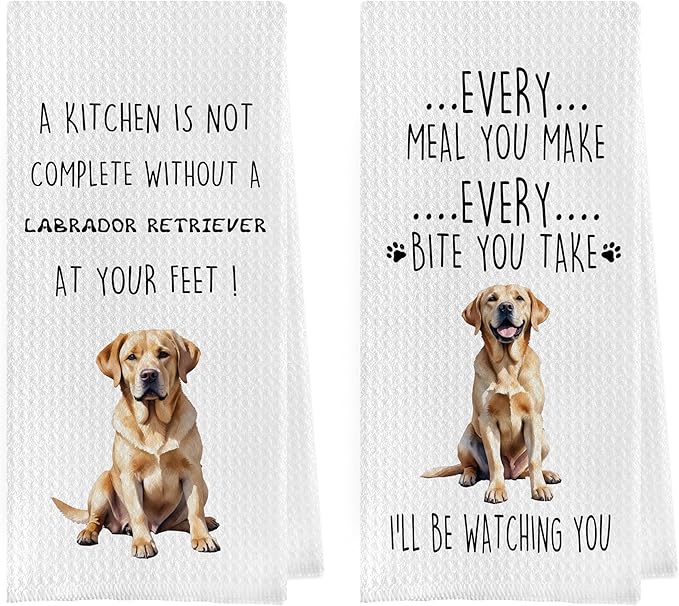 Gqtt Labrador Retriever Dish Towels Set - Funny Decorative Waffle Kitchen Towels, Labrador Gifts Hand Tea Towels (1624 Inches, Set of 2)