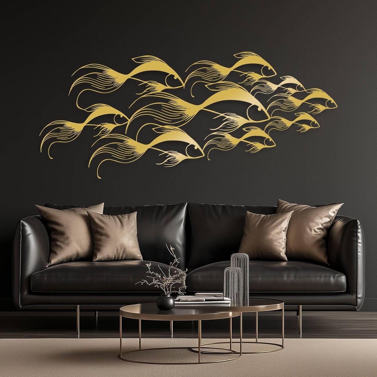 School of Fish Metal Wall Art, Metal Fish Wall Decor, Sea Life Wall Art, Large Nautical Wall Hanging, Modern Beach House Wall Decor, Ocean Themed Artwork for Bathroom (White, 59"x25" | 150x64cm)