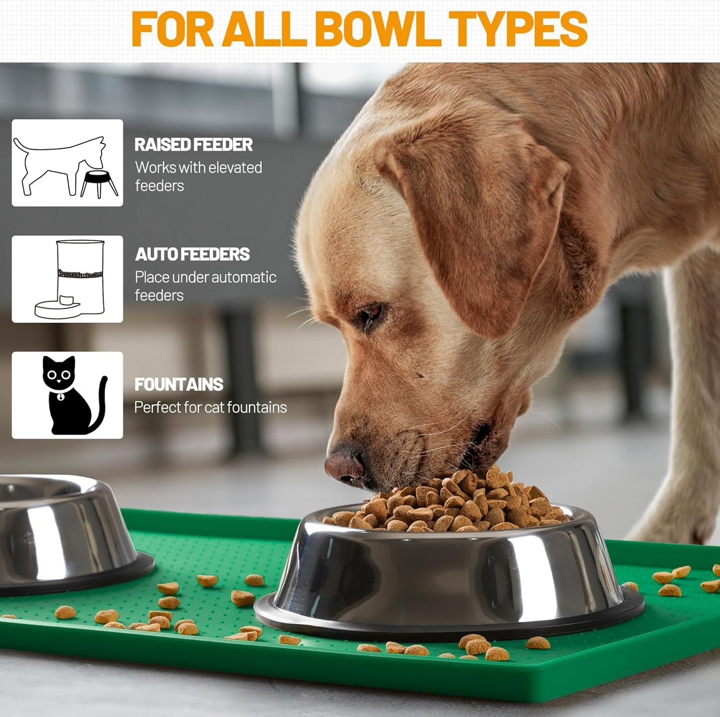Hubulk Dog Feeding Mat,100% Waterproof Food Grade Silicone Pet Food and Water Bowl Placemat,Dishwasher, High Raised Edge to Prevent Spills,Nonslip Tray to Stop Messes on Floor(24"x16"x0.5",Hunter )