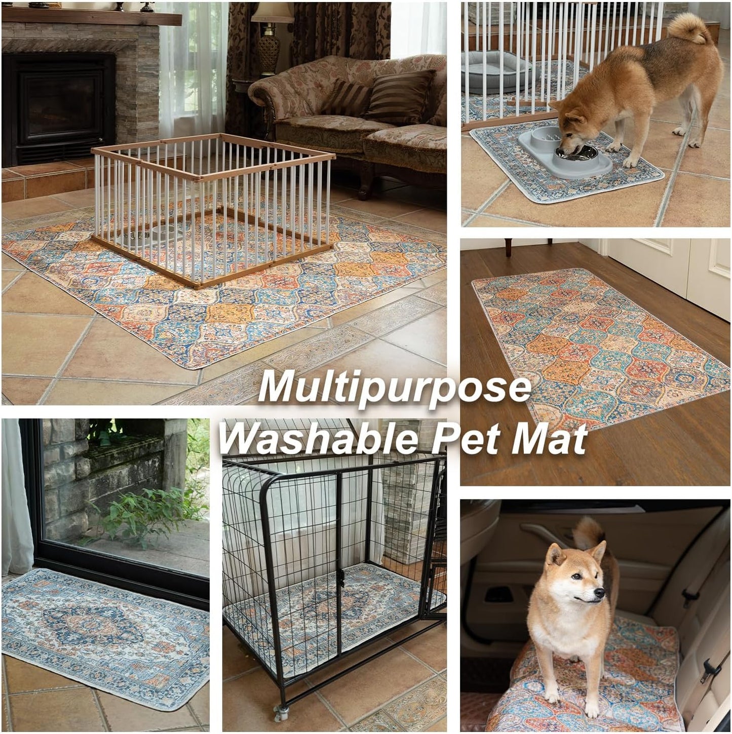 nunubaby Washable Pee Pads for Dogs, Stylish, Non-Slip and Leak-Proof Pee Pads. Reusable Potty Pads for Dogs for Crates and Floors.(Brown/Geo, 36" x72")