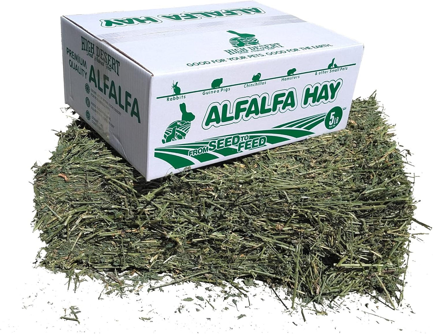 High Desert Alfalfa Hay for Rabbits, Guinea Pigs, Chinchillas & Small Pets – Protein-Rich Natural Hay for Young, Growing Animals – High-Fiber, Hand-Packed, Additive-Free, Grown in USA – 5 lb Box