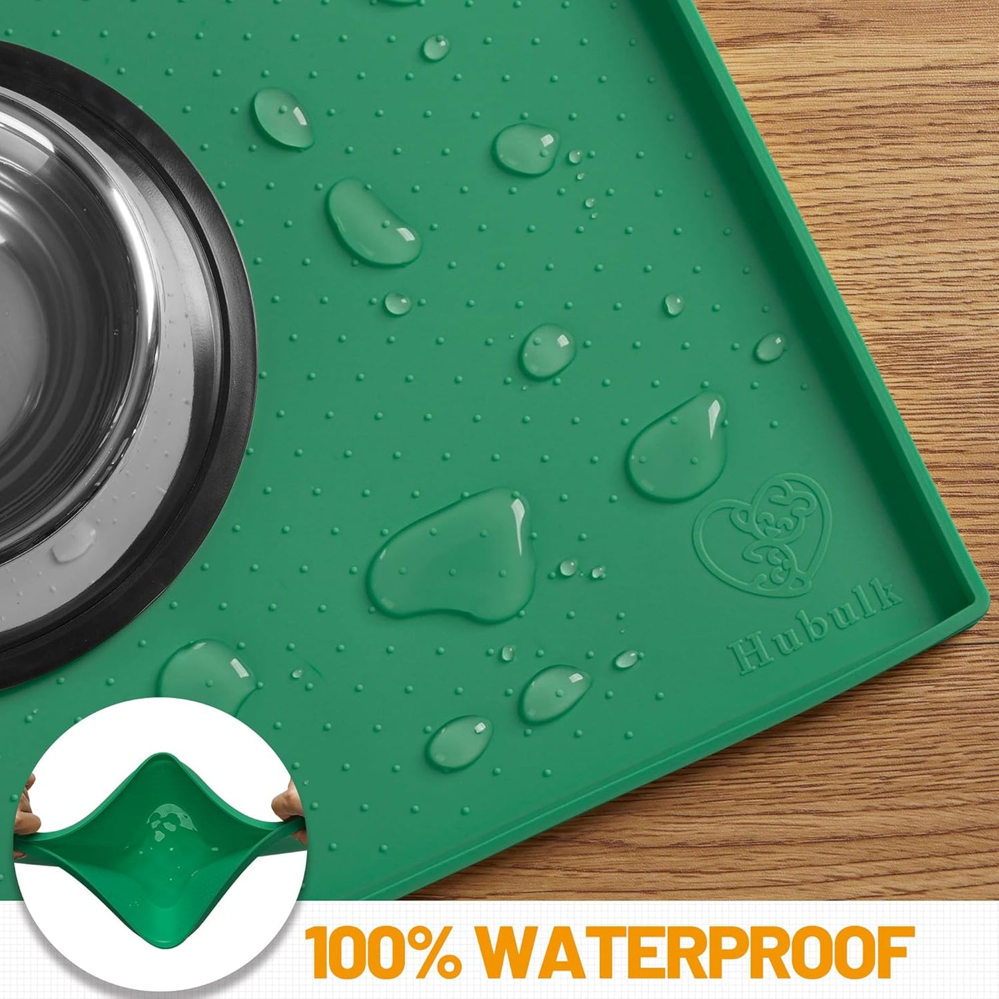 Hubulk Dog Feeding Mat,100% Waterproof Food Grade Silicone Pet Food and Water Bowl Placemat,Dishwasher, High Raised Edge to Prevent Spills,Nonslip Tray to Stop Messes on Floor(32"x24"x1.0",Hunter)