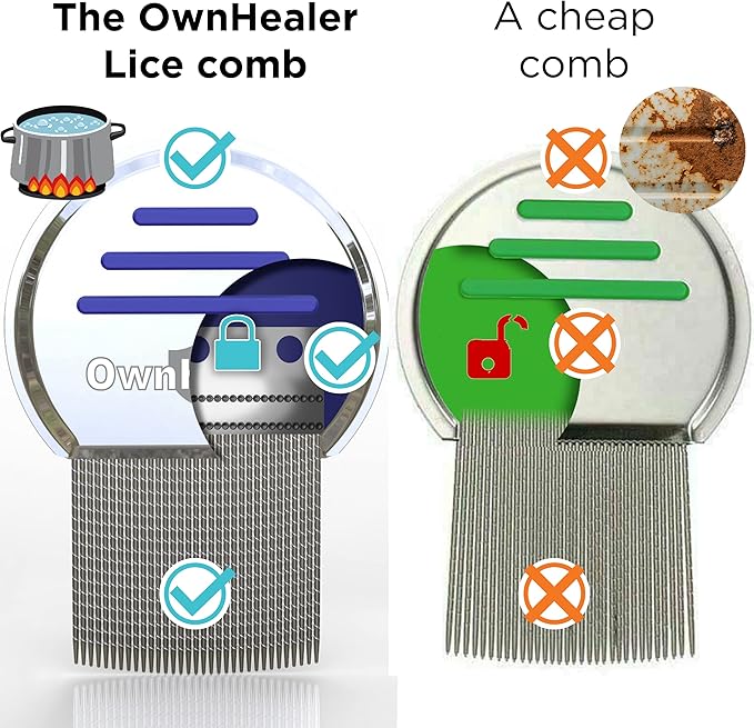 OWNHEALER Professional Lice Comb Kit - for Lice, Nits, and Dandruff Removal. Quick Results for Head Lice Treatment - Suitable for All Hair Types. Peine para piojos y liendres.