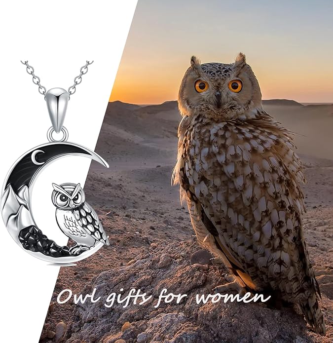 Gothic Jewelry Bat/Cat/Wolf/Dragon/Owl/Fox/Spider/Sun Pendant Sterling Silver Crescent Moon Necklace for Women Girls Black Jewelry Gifts