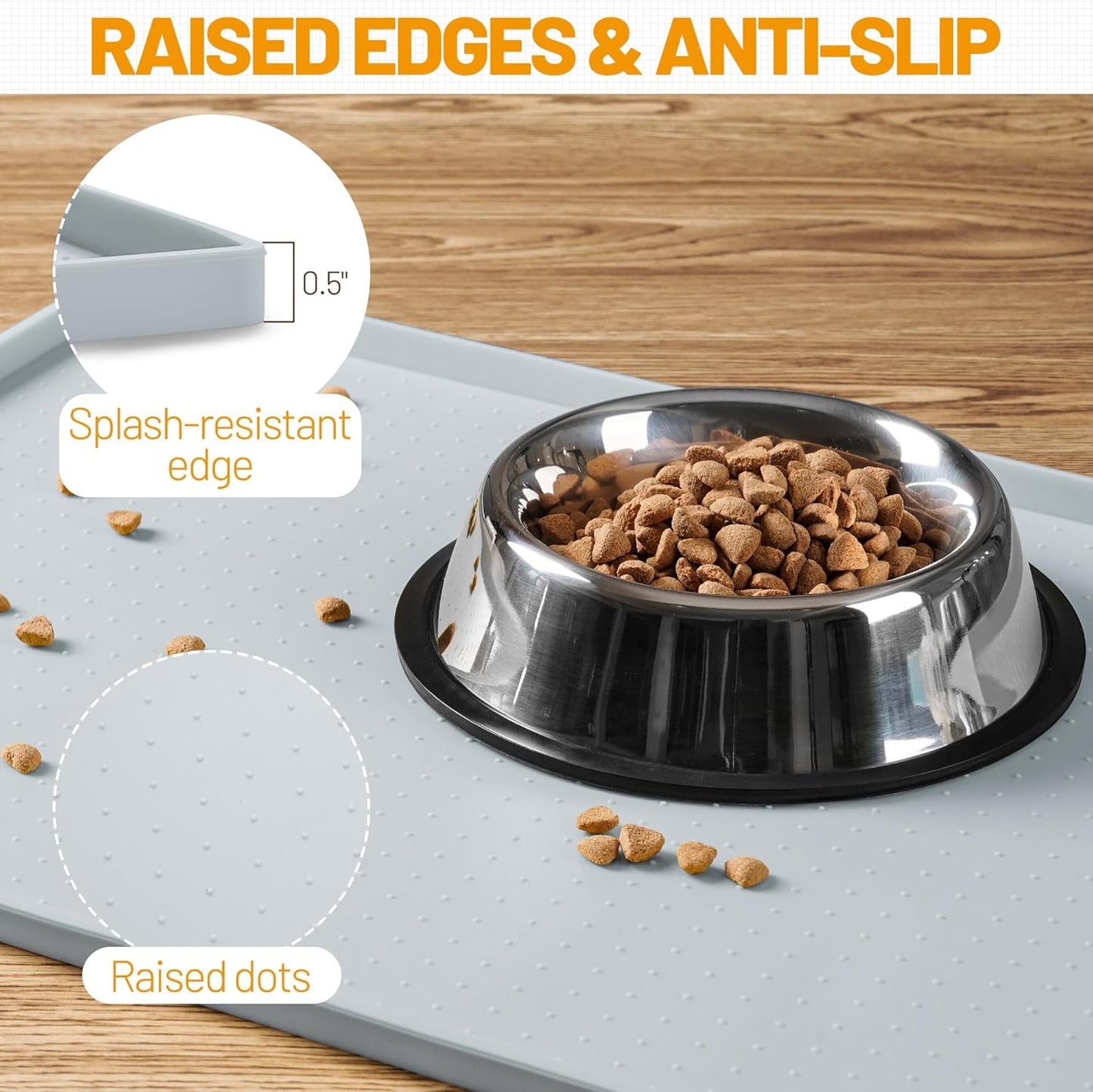 Hubulk Dog Feeding Mat,100% Waterproof Food Grade Silicone Pet Food and Water Bowl Placemat,Dishwasher, High Raised Edge to Prevent Spills,Nonslip Tray to Stop Messes on Floor(24"x16"x0.5", Mist)