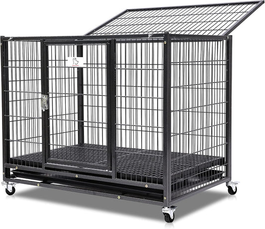 Homey Pet 37" Stackable Larger Heavy Duty Dog Cage w/Plastic Floor Grid, Open Top & Casters