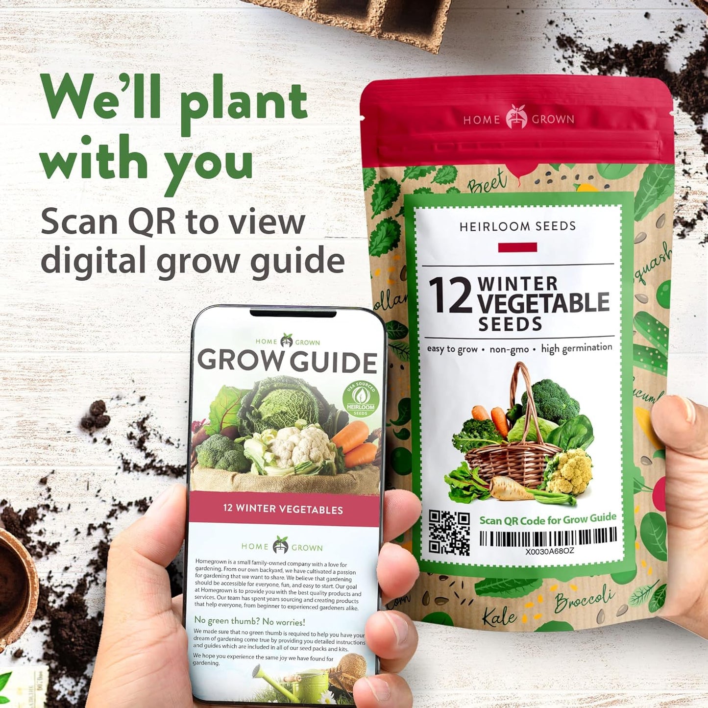 HOME GROWN 12 Winter Vegetable Seeds π‘π’π‘-ππ π’ Heirloom,Fall & Winter Vegetable Seeds for Planting Home Garden: Bean, Beet, Broccoli, Cabbage, Carrot, Cauliflower, Kale,Parsnip,Squash,Chard & More