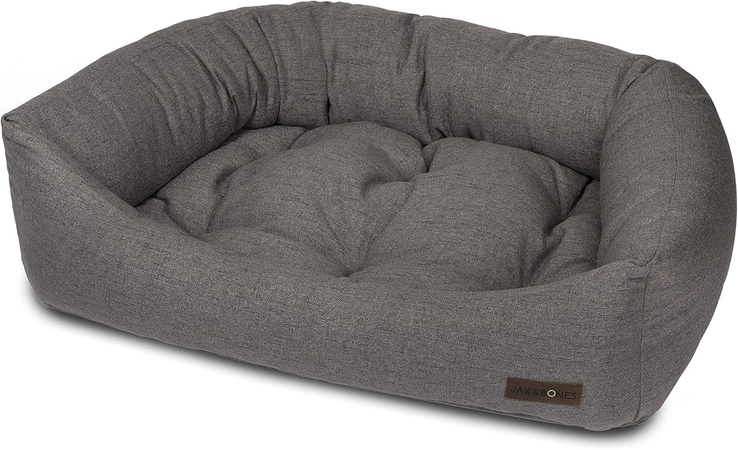 Jax & Bones Dog Napper - Lark Graphite Machine Washable Bed for Dogs - Extra Heavy Duty Bolstered Sides - Small Grey Dog Mat | 24 x 21 Inches