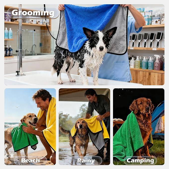 MICOOYO Dog Towels for Drying Dogs 3 Pack, Ultra Absorbent Microfiber Pet Bath Blanket | Quick Dry Towel for Dogs and Cats, 20"x40", M