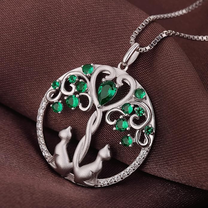 jiamiaoi 18K White Gold Plated Cat Necklace 925 Sterling Silver Diamond Cat Necklace Silver Cat On Moon Necklace for Women Gift for Birthday/Christmas, Come with Gift Box