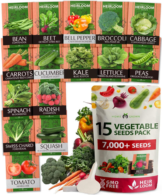 HOME GROWN π¨π¦π π£π₯ππ ππ¨π  15 Heirloom Vegetable Seeds 7,000+ π‘π’π‘-ππ π’ Seeds for Planting, Survival Garden Pack for Preppers, Emergency Bugout Gear, Indoor Outdoor Vegetable Gardening Kit