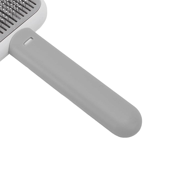 Dog Hair Brush, Self Cleaning Slicker Brush for Pets Cats Dogs Gentle Round Head Soft Needle Removes Floating Hair Comfortable Grip ABS Material 9 x 18cm (Grey White)