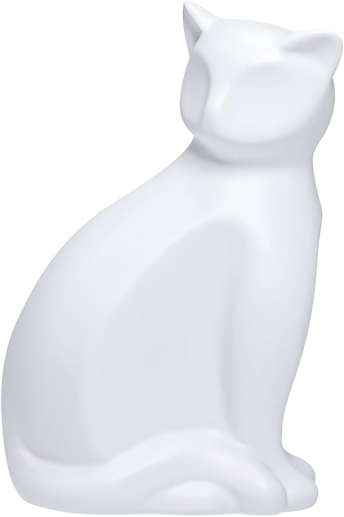 ECYC Minimalist Ceramic Lucky Cat Statue Living Room Desk Animal Figurine Decoration, White