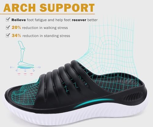 KuaiLu Womens Recovery Sandals With Comfortable Plantar Fasciitis Support,Ladies Orthotic Open Toe Sport Slides Thick Cushion Reduces Stress on Feet,Joints & Back Post-Exercise
