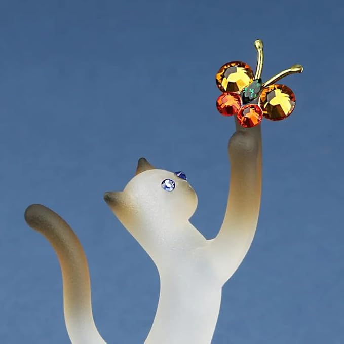 Glass Baron Siamese Cat with Butterfly Figurine