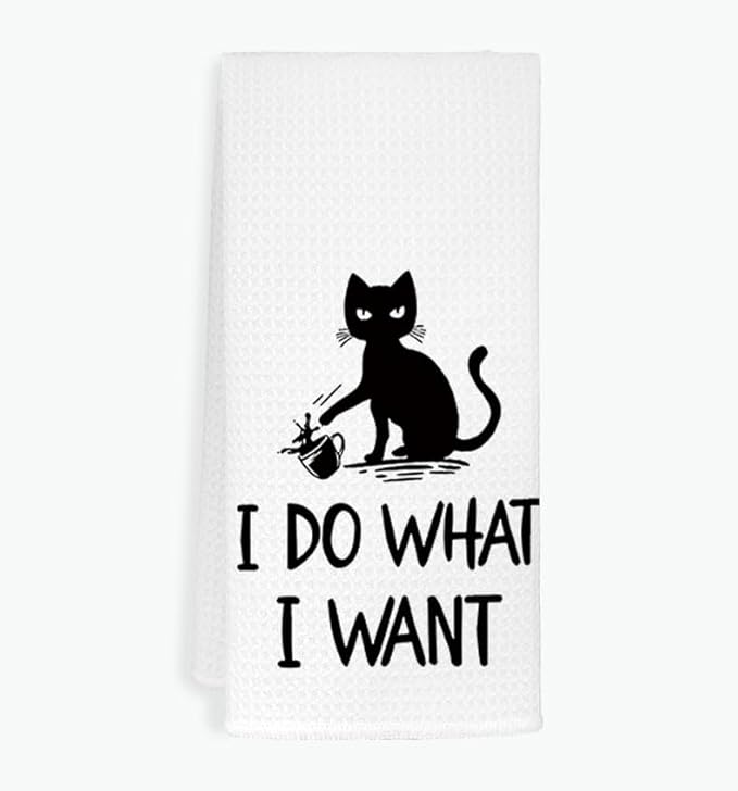 EXUQO Cat Kitchen Towels - Black & White Funny & Decorative Cat Dish & Hand Towels - Cute Tea Towels - Housewarming Gift