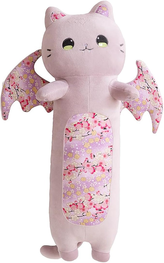 ELAINREN Long Bat Cat Plush Body Pillow Crazy Stuffed Purple Cat with Wings Halloween Large Bat Cat Plushie Toy Gifts/23.6''