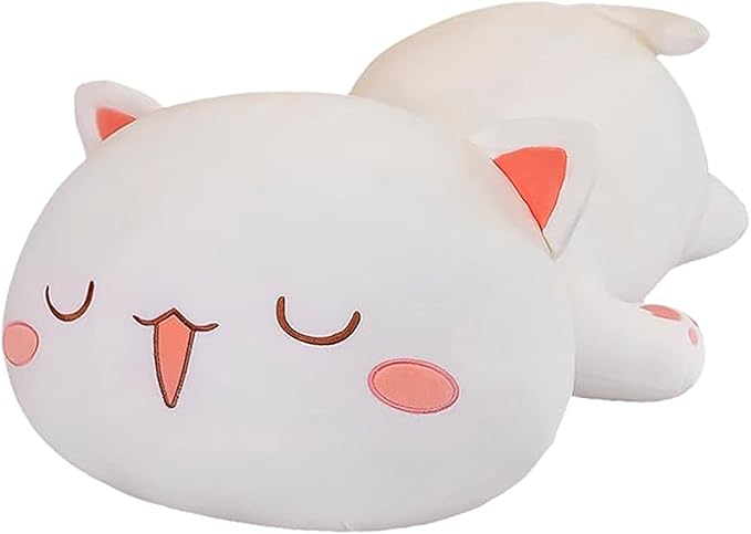 FUYU Cat Stuffed Animals, Soft Cat Plush Pillow Kawaii Kitten Stuffed Animal Toy Gifts for Kids Boys Girls Room Decor (White Squinted Eyes,27in/67cm)