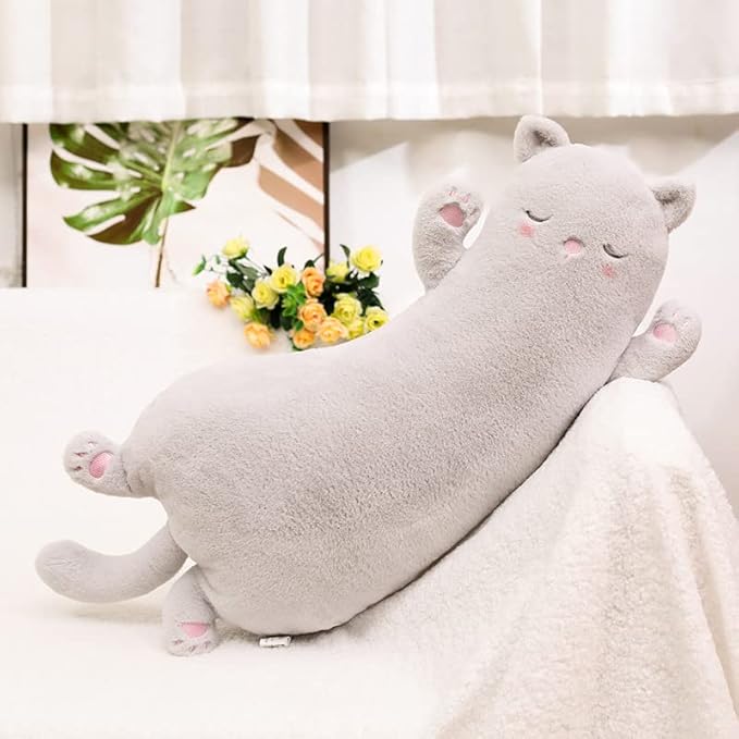 JOSON Cute Curved Long Cat Plush Stuffed Animal Pillow, 25.7 in, Birthday Gift for Children and Girlfriends (Grey)