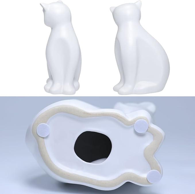 ECYC Minimalist Ceramic Lucky Cat Statue Living Room Desk Animal Figurine Decoration, White
